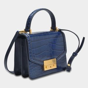 Tory Burch Juliette Navy Croc Mini Top-handle Satchel Crossbody